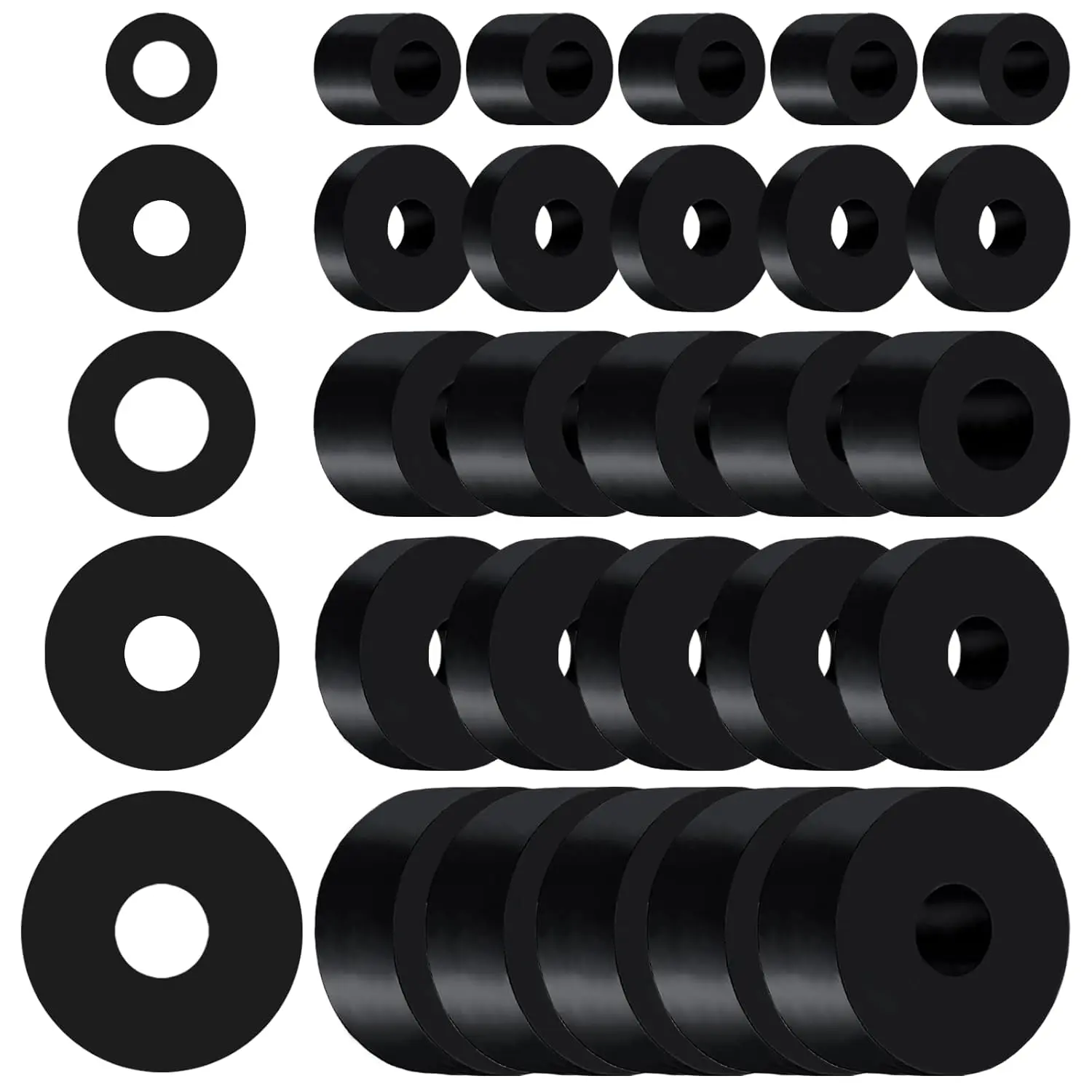 30 count Rubber Spacer 5 Sizes Black Non-Slip Thick Grommets Vibration Isolation Round Rubber Flat Washers Spacers Washers for  and  Accessories