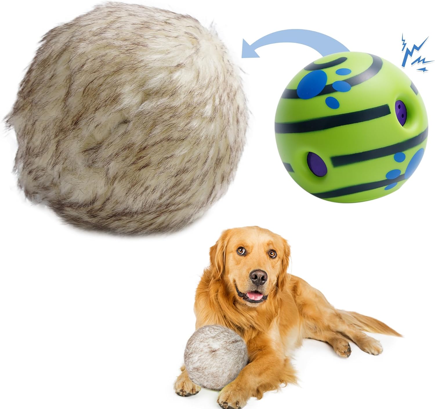 Wobble Giggle Ball Dog Toy with Fuzzy Fur, Funny Giggle Sounds When Rolled & Shaken, Battery-free for Endless Chasing Fun, Interactive Dog Toy to Keep Them Busy, Pet Toy for All Breeds Sizes