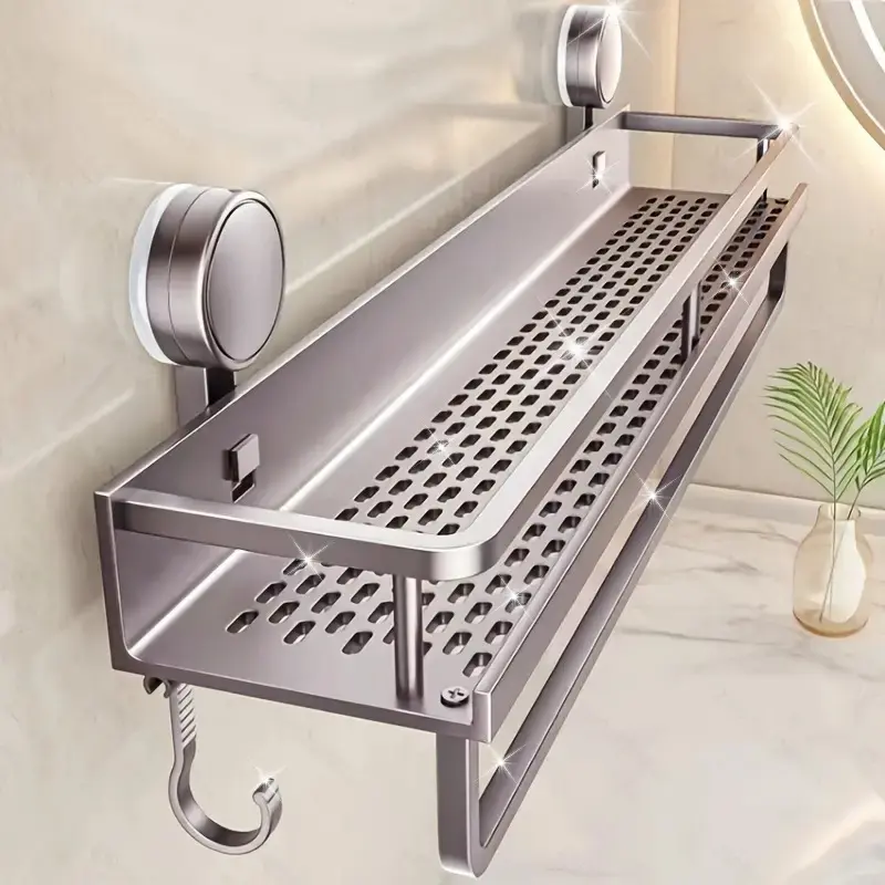 No-drill suction cup bathroom storage rack, drill-free bathroom shelf, 30.0 cm aluminum wall-mounted shower caddy for space-saving storage of shampoo, conditioner, toiletries and shower supplies for shower rooms