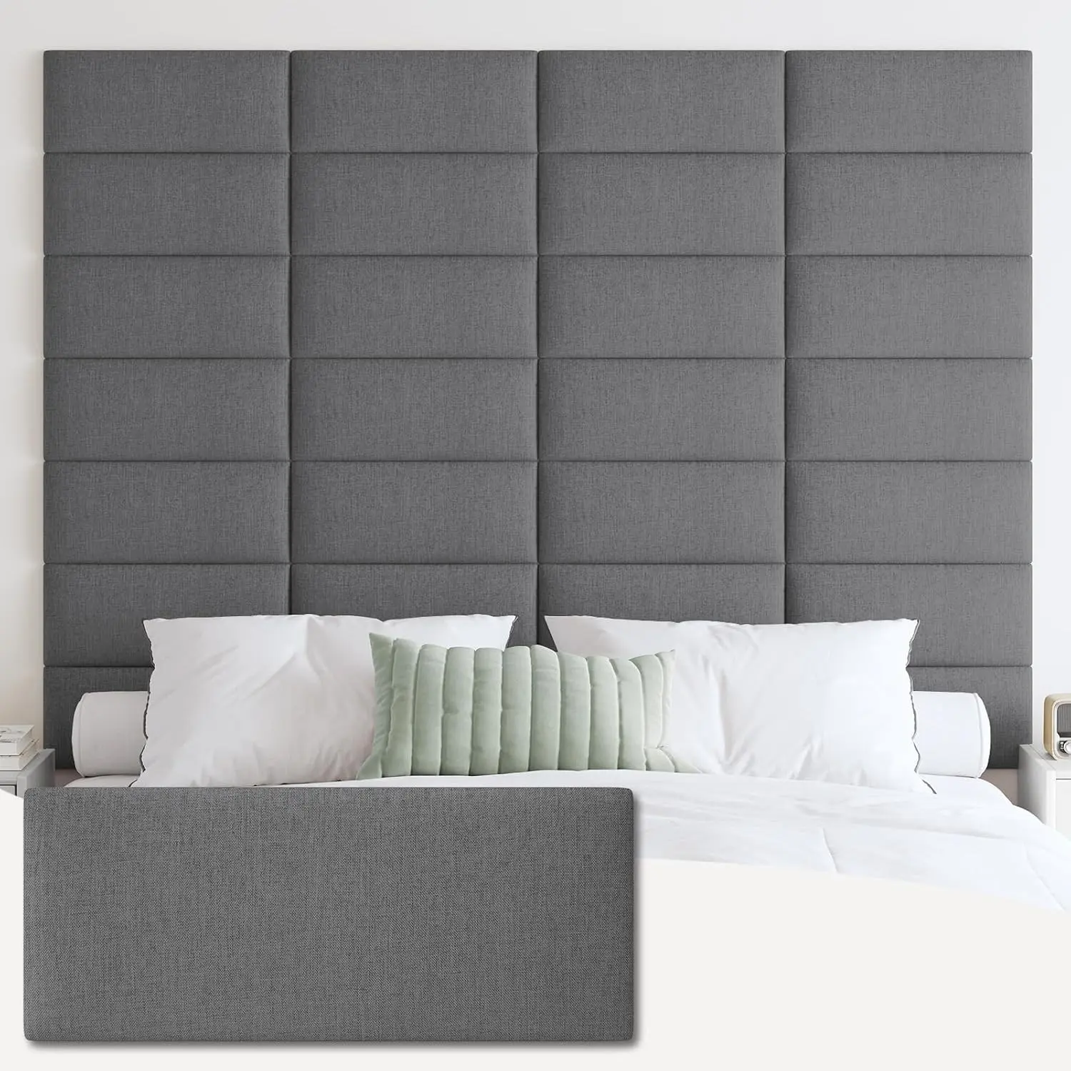 Upholstered Wall Mounted Headboard, 3D Soundproof Wall Panels Peel and Stick for Queen Size, Home Decor, Reusable and Removable Tufted Bed Headboards in Dark Grey(9 Panels, 10" x 24")