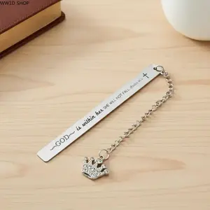 Bible Verse Stainless Steel Bookmark with Chain for Readers and Students, Religious Book Accessory with Engraved Scripture Design