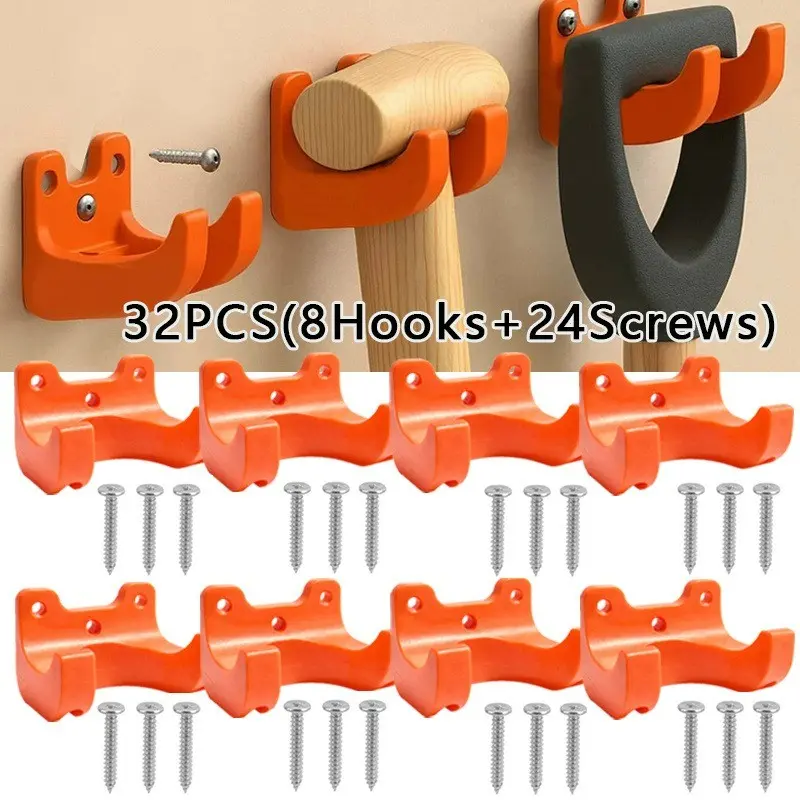 32pcs Garden Tool Rack, Wall-Mounted Storage for Brooms, Shovels, Rakes, Hoes, Durable Plastic, Easy Assembly, Ideal for Shed