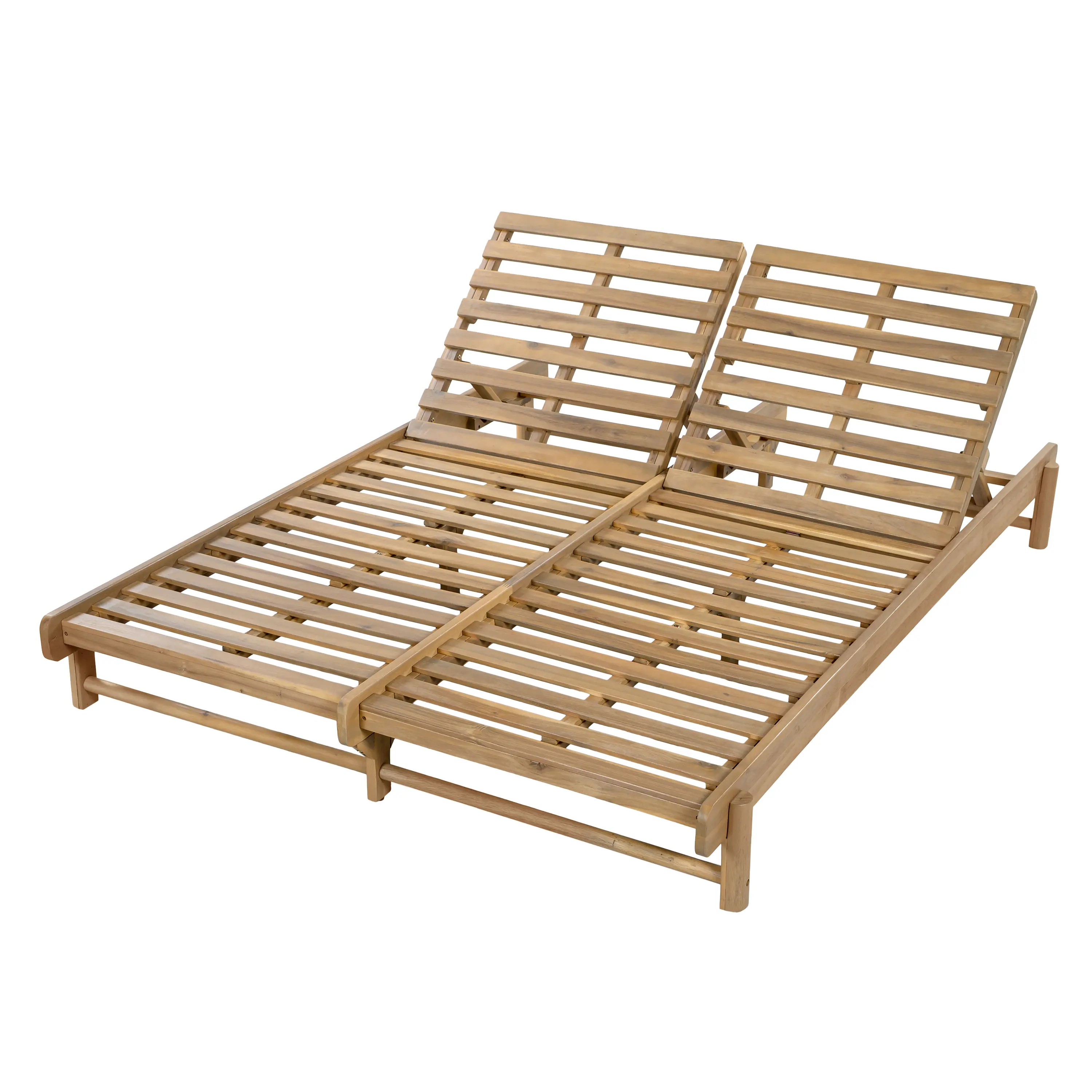 ARCH Light Teak Finish Acacia Wood Double Chaise Lounger 2-Person Outdoor Recliner with 3-Position Adjustable Backrest 400 lbs Capacity Patio Poolside Backyard Lounge Chair for Relaxation, Living Room Table for Sofa Side, Bedroom, Office