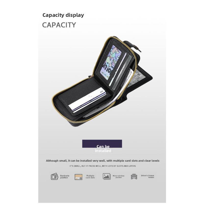 2026 New Retro Men's Short Wallet | Horizontal Zip Multi-functional Card Holder | Buckle Coin Purse