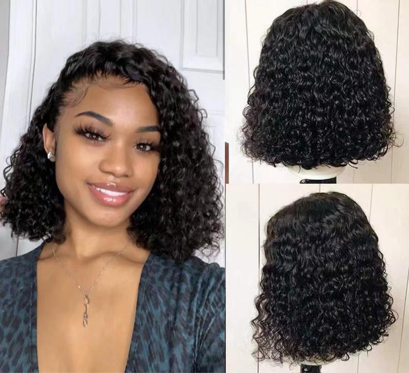 Glueless Wigs Water Wave Wig - Deep Wave Curly Bob Wig Lace Frontal Wigs 150 Density 14 inch, Valentine's Day Gift