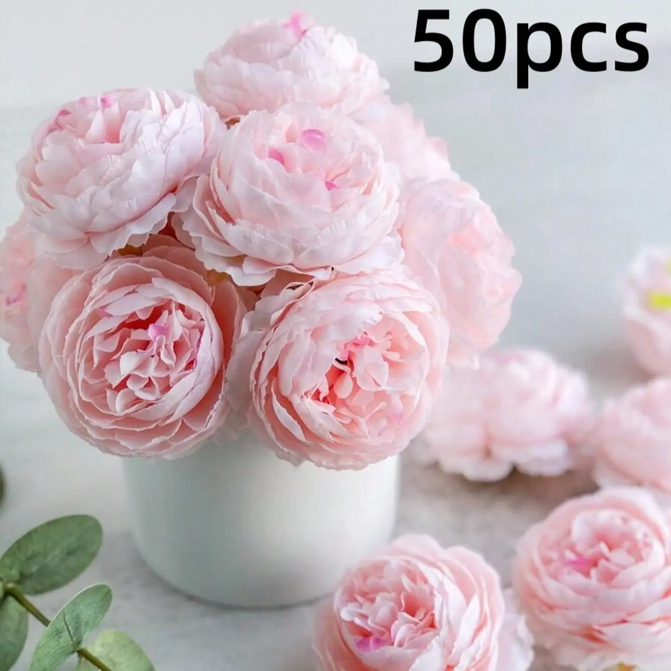50pcs Realistic Peony Flowers with Stems, Artificial Peony Bouquet, Fake Flowers, Ideal for Wedding Party Decor, Cake Decoration, Home Living Room Table Centerpiece, Fall Seasonal Decor