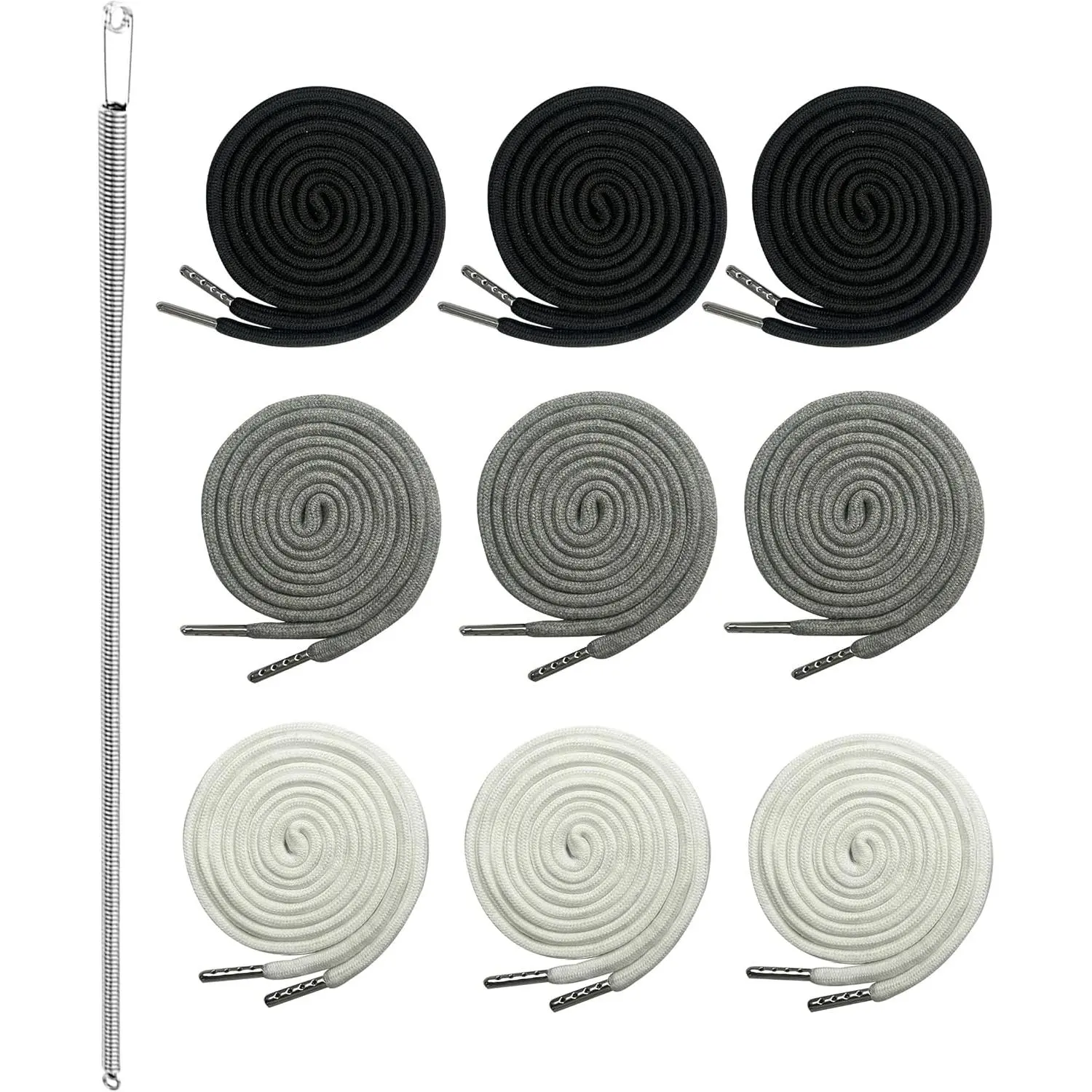9Pcs Drawstring Cord 72 Inches 3XL Replacement Drawstring with Easy Threader for Shorts Sweatpants Pants Trunks Gray Black White