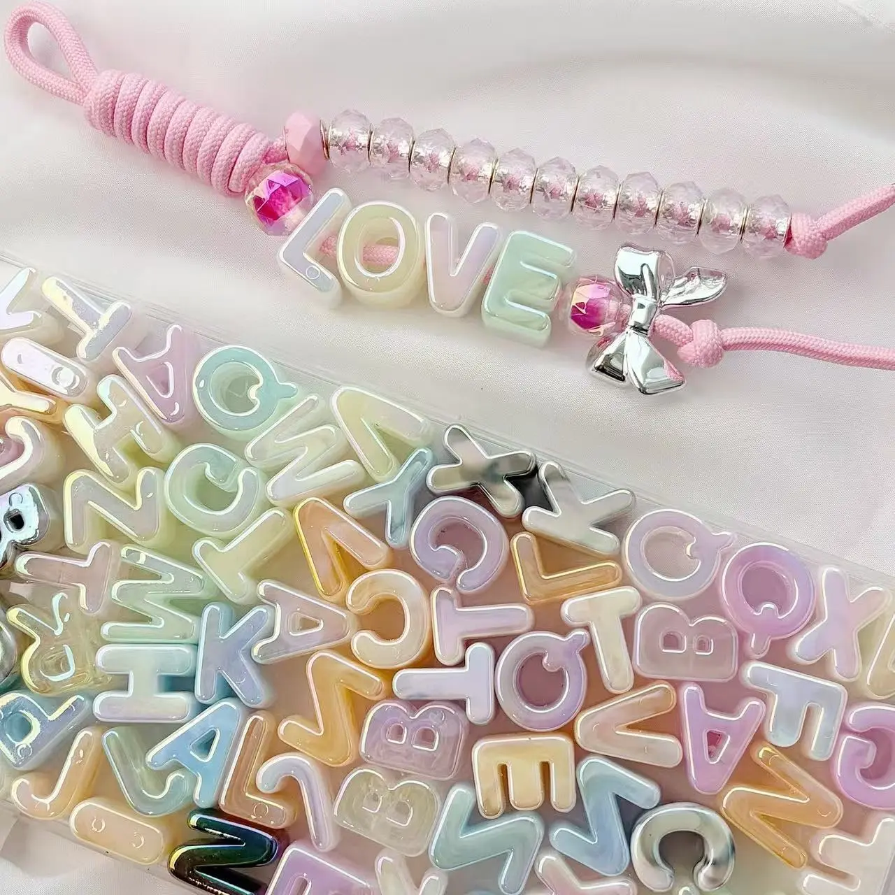 60pcs Letter Set + 10 Macaron Lanyards, Summer Cool Combo, Bag Charm, Custom Name Letters, Graduation Gift, Best Friend Gift, Classmate Gift, Beaded Bag Charm, Bag Accessories Charms, Purse Bag Charms, Handbag Charms