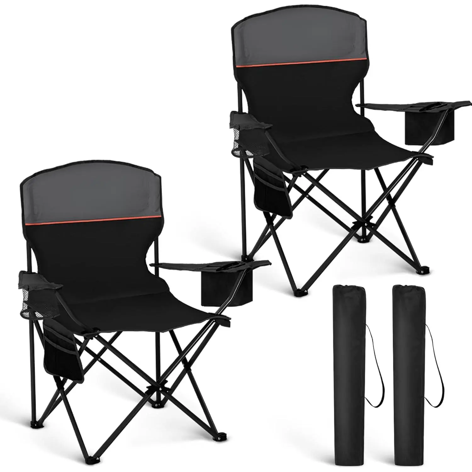 2 Pack Portable Camping Chair  Adults, Folding Outdoor Camp Chair Lightweight Lawn Chairs Folding Collapsible Chair  Camping, Tailgates, Beach, Black, Support 250 lbs