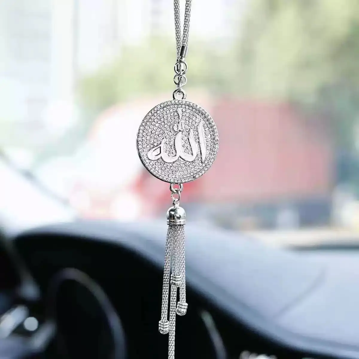 Full Diamond Round Allah Compliant New Design Car Hanging Ornament, Rearview Mirror Pendant, Stylish and Elegant Accessory