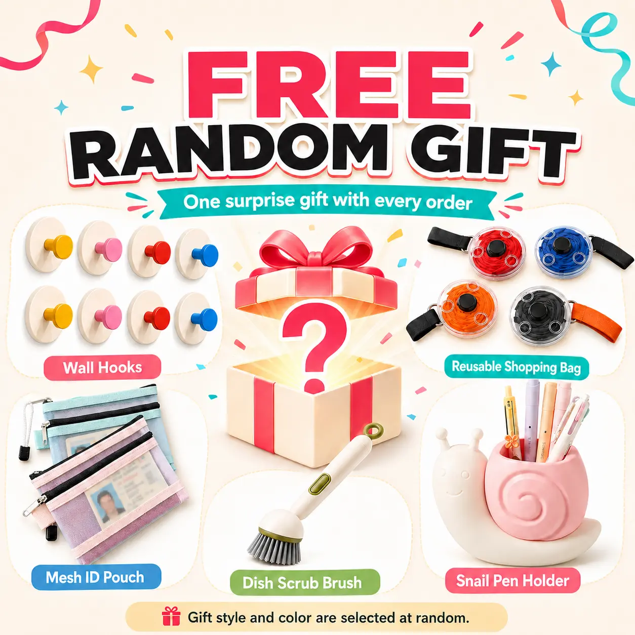 Free Random Surprise Gift – Mystery Bonus Item, Style & Color Selected at Random, One Gift Per Order
