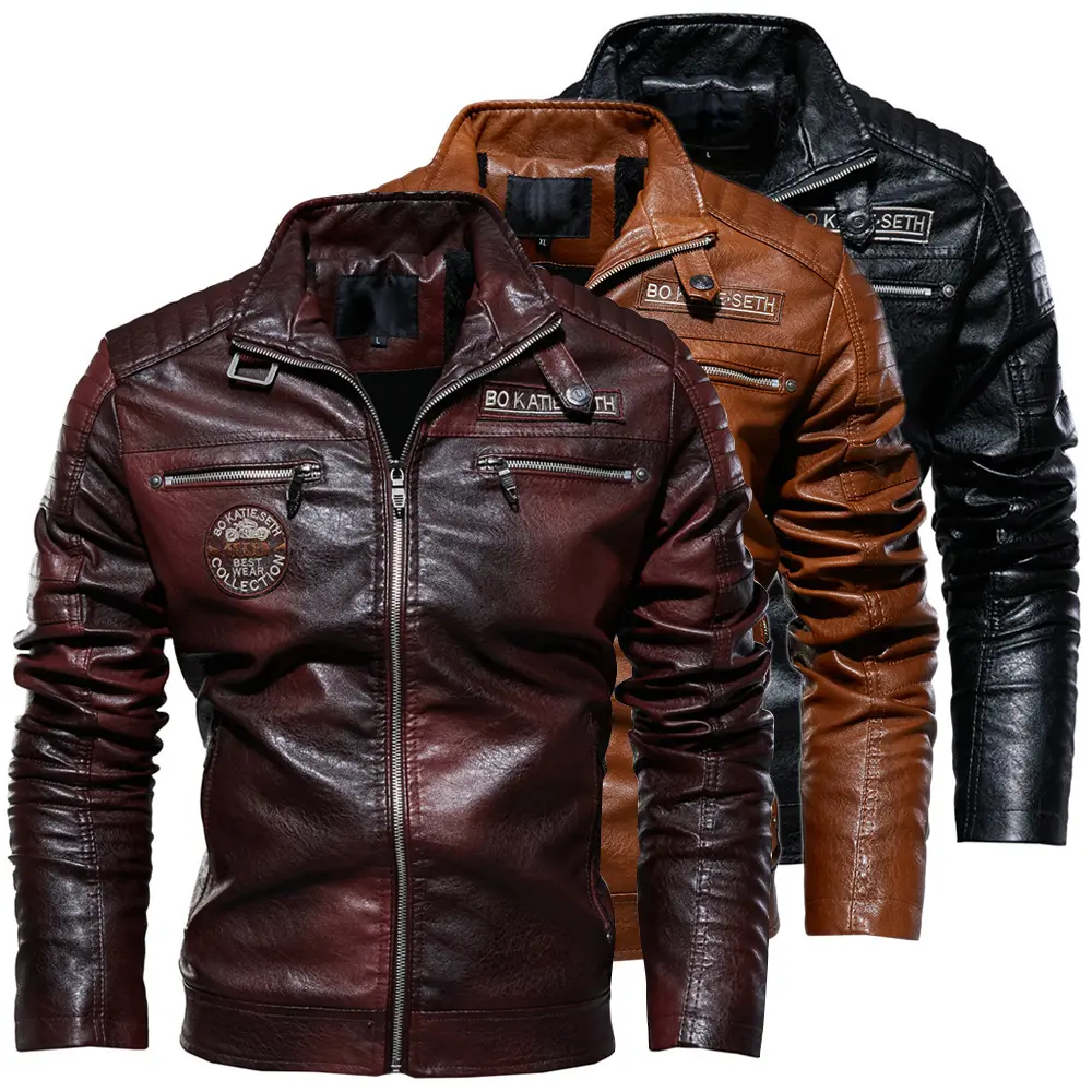 Men's High-Quality Waterproof Windproof Leather Motorcycle Jacket - Long Sleeve Menswear Tops with Zipper & Badges, Autumn-Winter Warm Black Business Casual Overcoat
