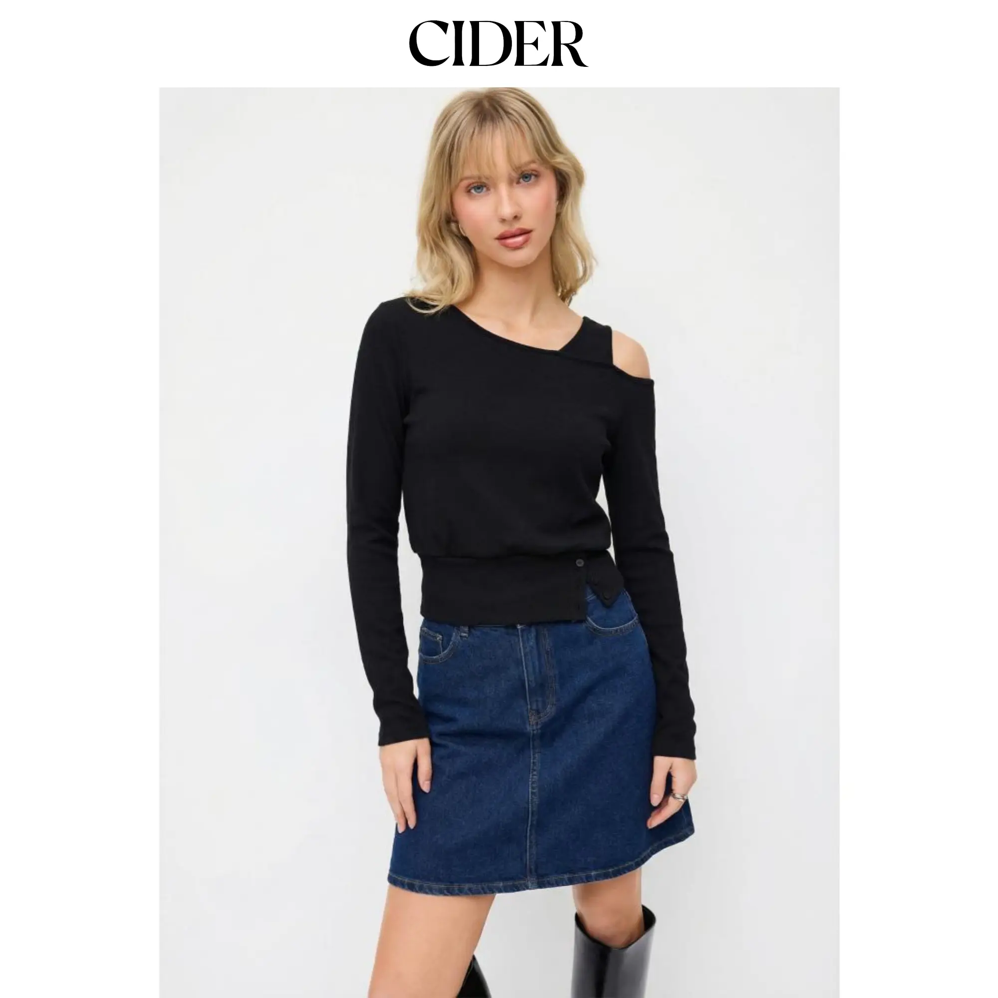 Cider Asymmetrical Neck Long Sleeve Top With Button Detail SummerFinds
