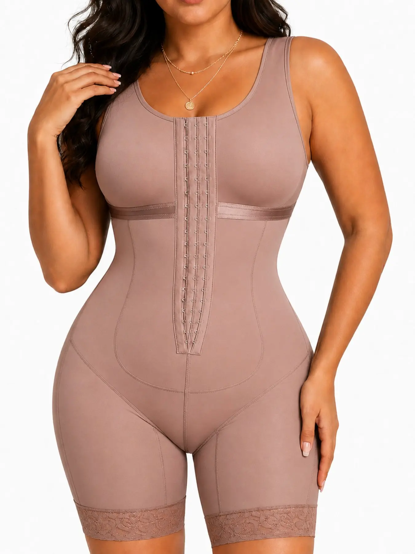 1 Count Women's Lace Trim Anti Slip Breathable Contouring Bodysuit, Underwear, Fajas, Colombian Shapewear, Adjustable Hook Closure Open Crotch, High Compression Tummy Control Butt Lifting Curves Full Body Shaper, Suitable for Daily Outfits & Training