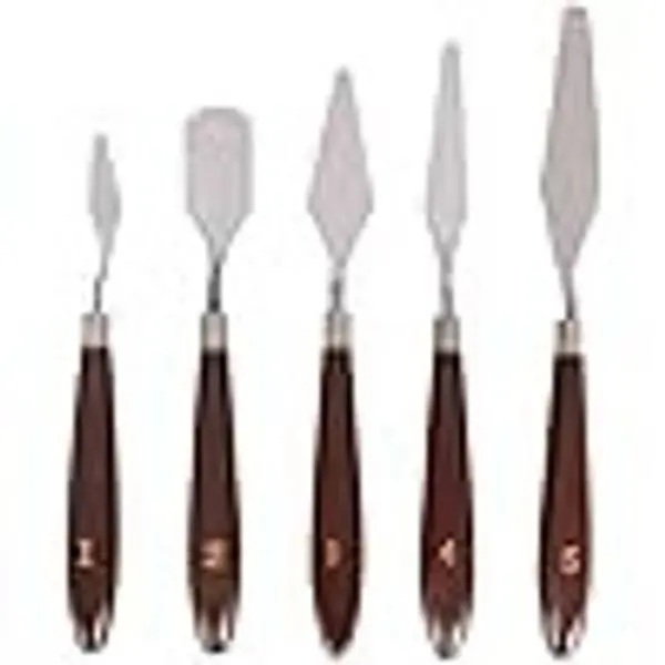 5 PCS Painting Knives Stainless Steel Spatula Palette Knife Oil Painting Accessories Color Mixing Set for Oil, Canvas, Acrylic Painting (drak brown)