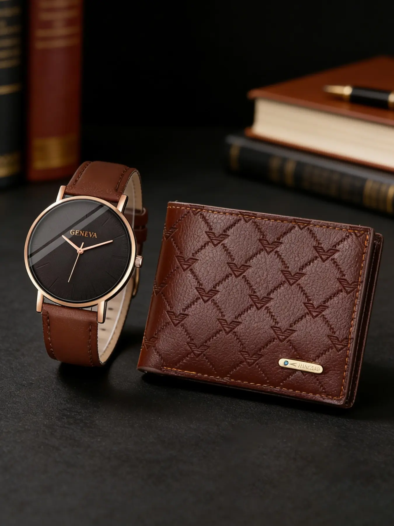 Men's Luxury Business Wallet Set, Leather Strap Ultra-Thin Watch, Analog Digital Display, Perfect Gift, Daily Wear, Holiday