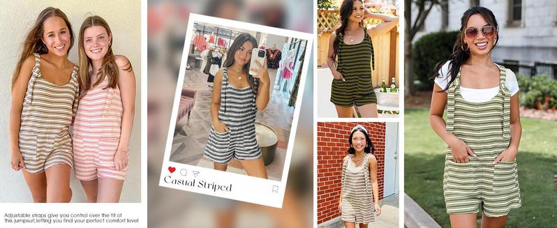 PASLTER Womens Summer Casual Sleeveless Romper Loose Striped Tied Shorts Overalls Jumpsuit with Pockets 2025 Clothes