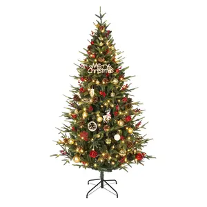 6.5Ft Artificial Christmas Tree, Pre Decorated Christmas Tree with Pine Cones & Red Berries, Metal Stand for Home, Xmas Trees for Home, Office, Shop Decoration