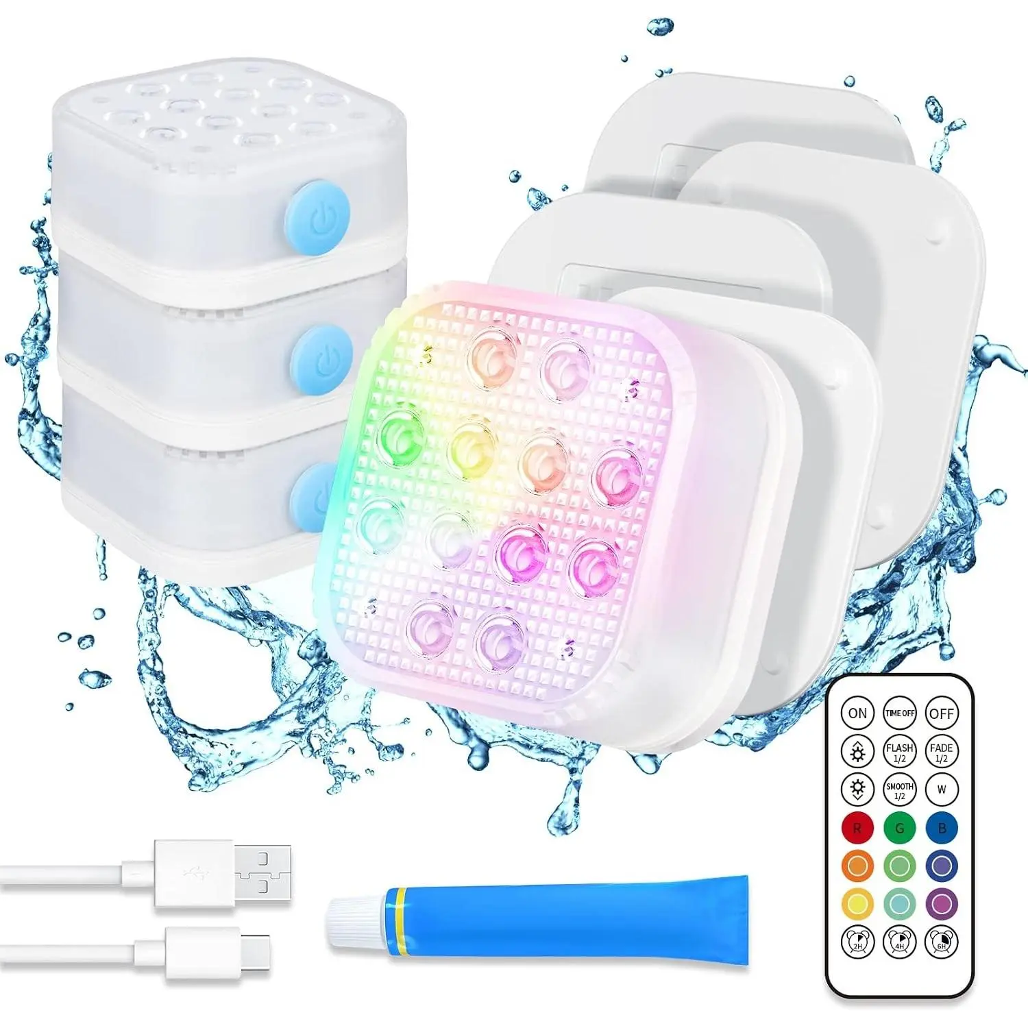Submersible Pool Lights with Remote Control, Waterproof Rechargeable Battery Operated, 16 Color Changing LED, Magnetic Floating Lights for Pool Pond Decoration, 4 Pack