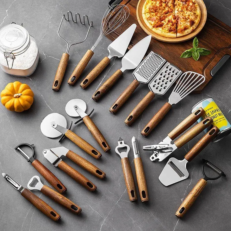 18-Piece Kitchen Tool Set, Stainless Steel Peeler Can Opener Egg Beater, Pizza Cutter Cheese Scoop, Cooking Baking Kit