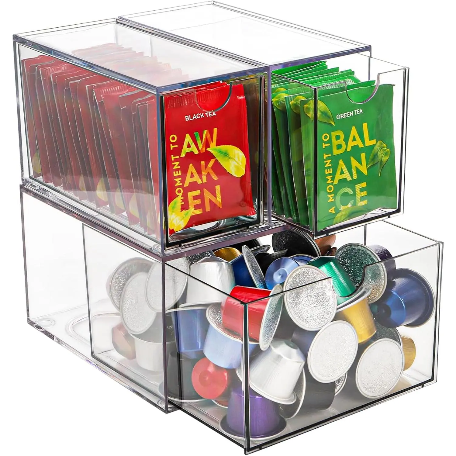 3 Pack Coffee Pod Organizer  Bag Holder, Clear  K Cup Holder Box Stackable Coffee Bar Drawer Container for Cabinet Countertop Storage