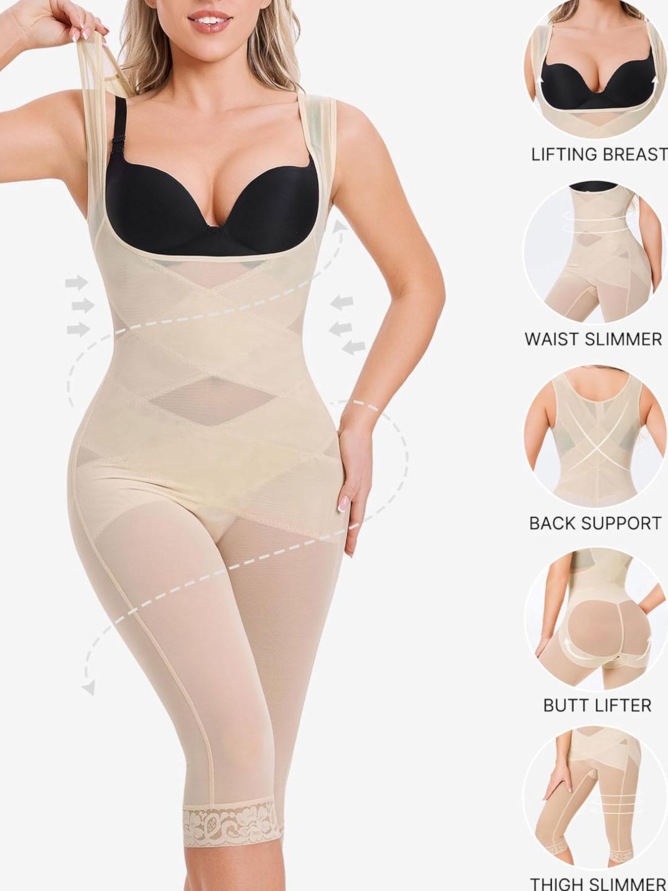 Women's Solid Contrast Mesh Sheer Open Bust Compression Body Shaper Shapewear Jumpsuit, Casual High Stretch Tummy Control Butt Lift Shaper, Ladies Shapewear for All Seasons halloween