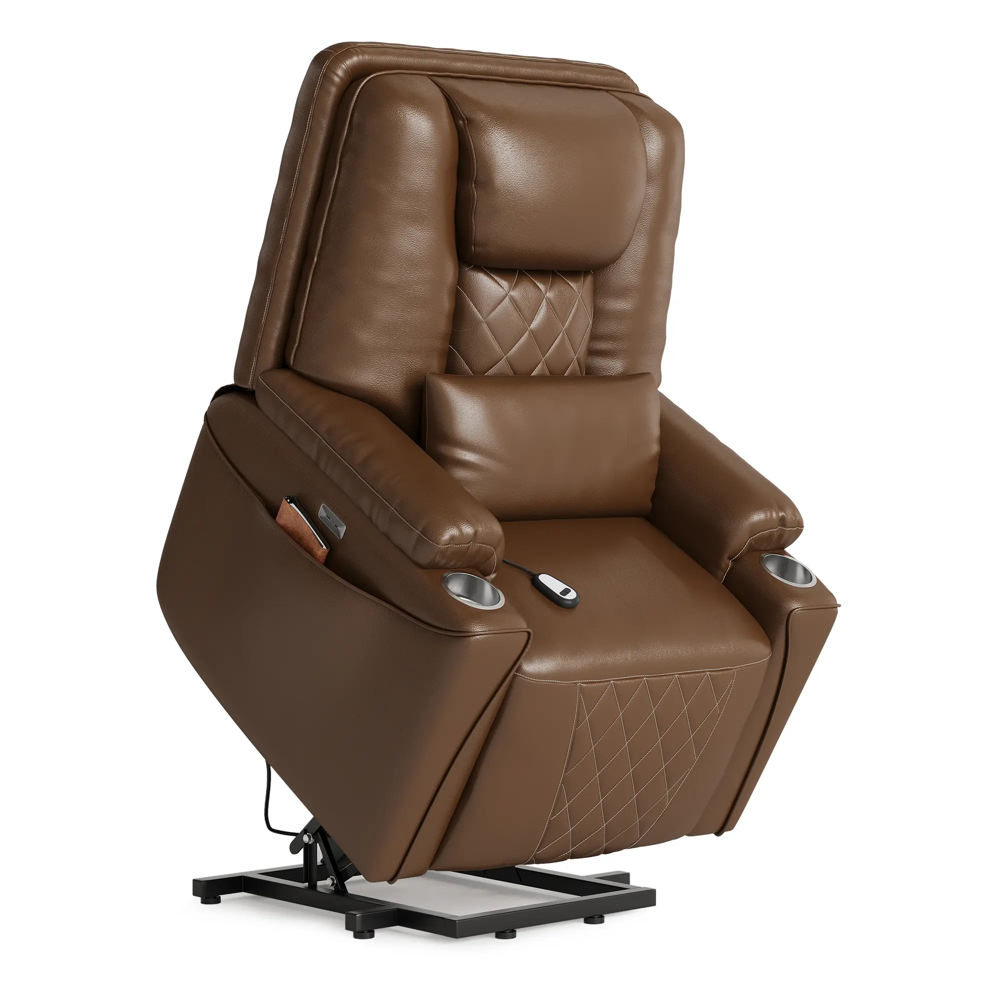 PU Leather Single Seat Power Lift Recliner Lounge Chair - Electric Stand Assist Chair with USB Ports, Cup Holders, Remote Control for Elderly Living Room Use