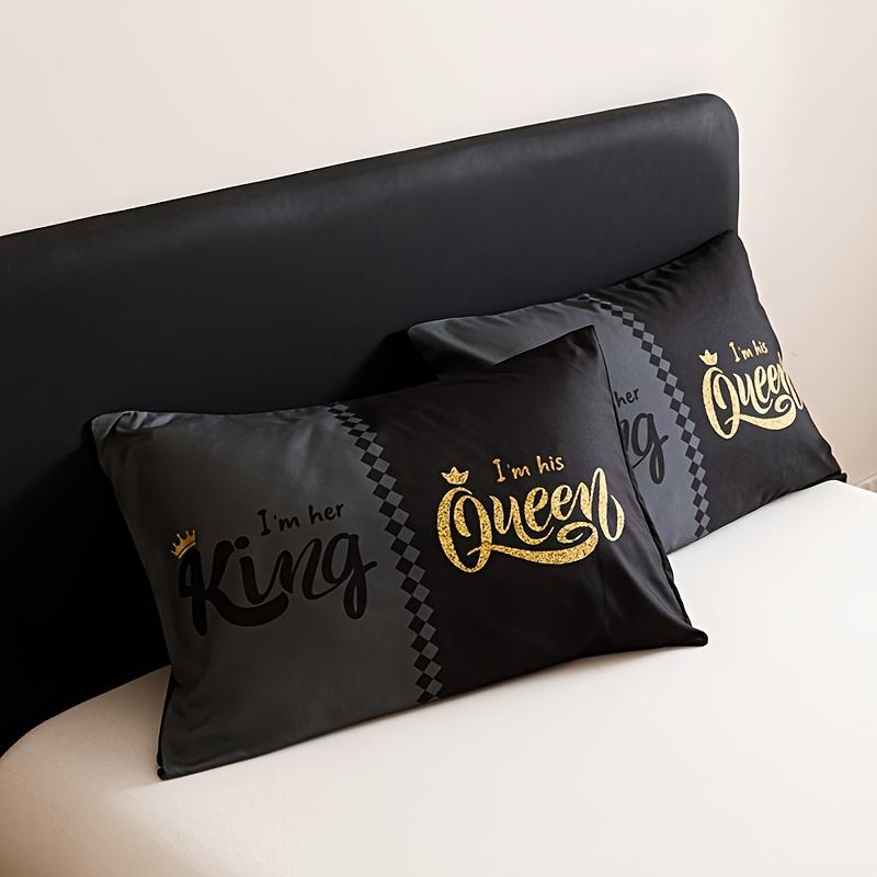 3pcs Super Soft Breathable Quilt Set - Black Grey Color Blocking, Thickening Crown Letter Design | 1 Comforter + 2 Pillowcases, 180gsm Quilting, Digital Printing for Bedroom