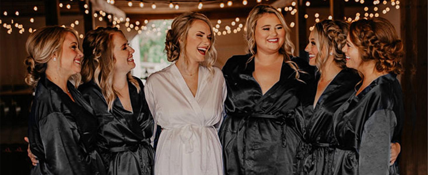 RB032 2018 New Silk Kimono Robe Bathrobe Women Silk Bridesmaid Robes Navy Blue Robes Satin Robe Ladies Dressing Gowns