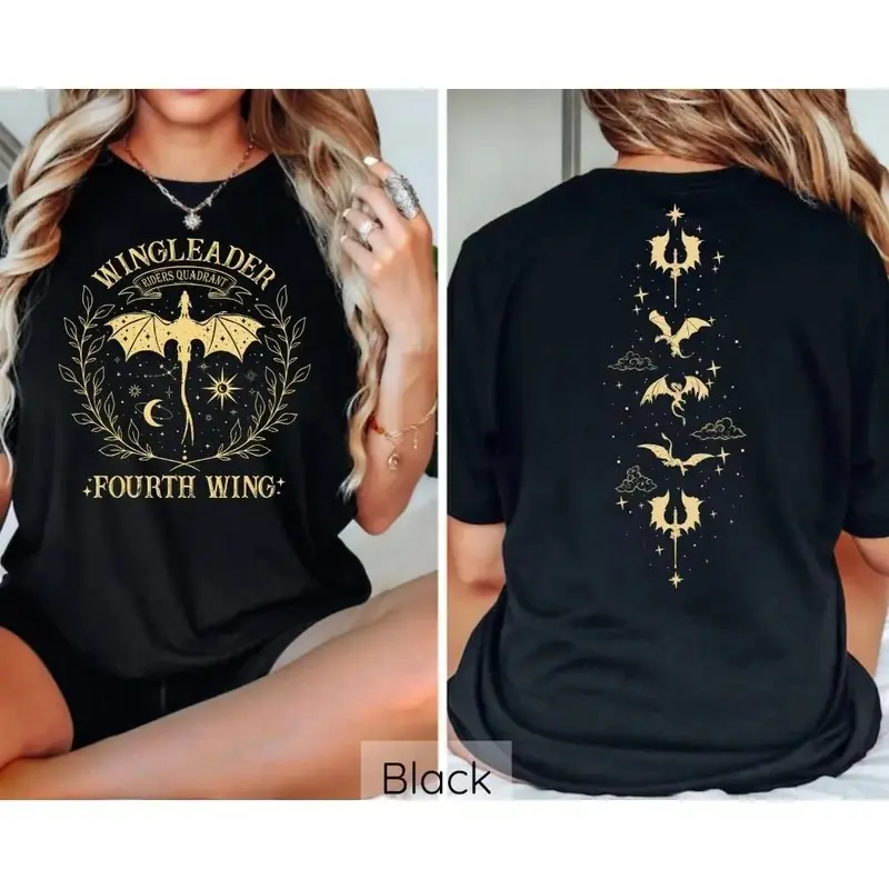 Wingleader Fourth Wing Shirt, Basgiath War College Book T-Shirt, Night Court Sarah J Maas Crewneck, Dragon Rider Shirt, Riders Quadrant Tee,Black-Hoodie Black-Sweatshirt