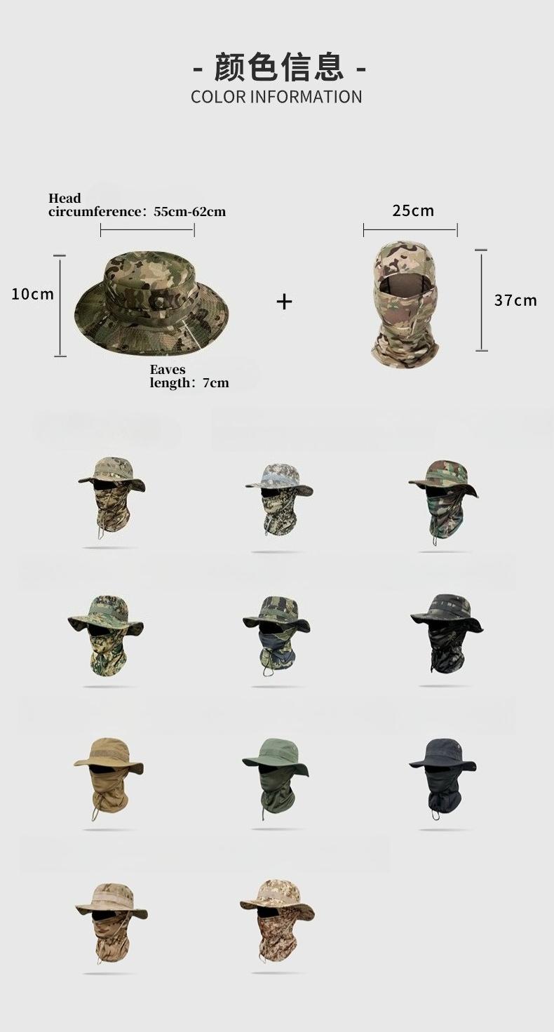 Camouflage Round-Edge Outdoor Bucket Hat Set, Drawstring Windproof Design for Travel, Mountaineering, Fishing, and Casual Outdoor Wear SpringStatements