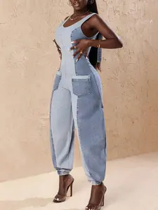 American Style Punk Jean Overall Pants, High Waist Bodycon Sleeveless Long Pants, Trendy Fashion for Women, Comfortable & Stylish Design