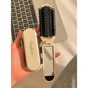 1PC Portable Folding Air Cushion Hair Brush with Mirror – Detangling, Anti-Static, Compact. Perfect for Travel, Office & Daily Touch-Ups. Great Gift for All.big red clav clip