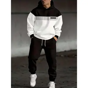 Men's Casual Hoodie & Jogger Set, Color Block Patchwork Trendy Sports 2-Piece