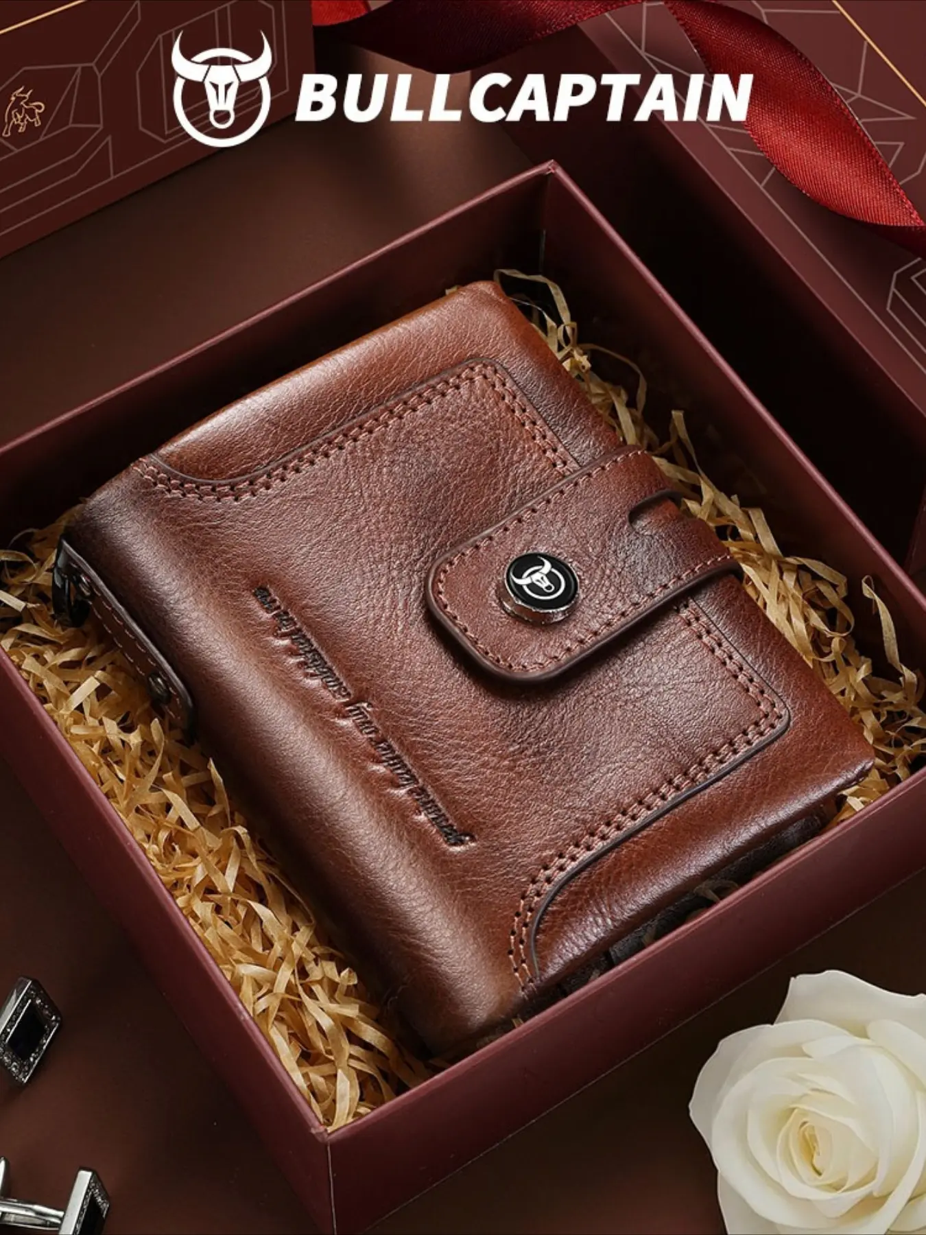 BULLCAPTAIN Zipper Tower Buckle Leather Men's Wallet Vertical Multi-Card First Layer Cowhide Wallet