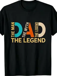 Dad The Man The Myth The Legend Retro Vintage Short Sleeve T-Shirt - Iconic Dad Print, Loose Fit Casual Shirt, Funny Father's Day Gift Idea for Dad
