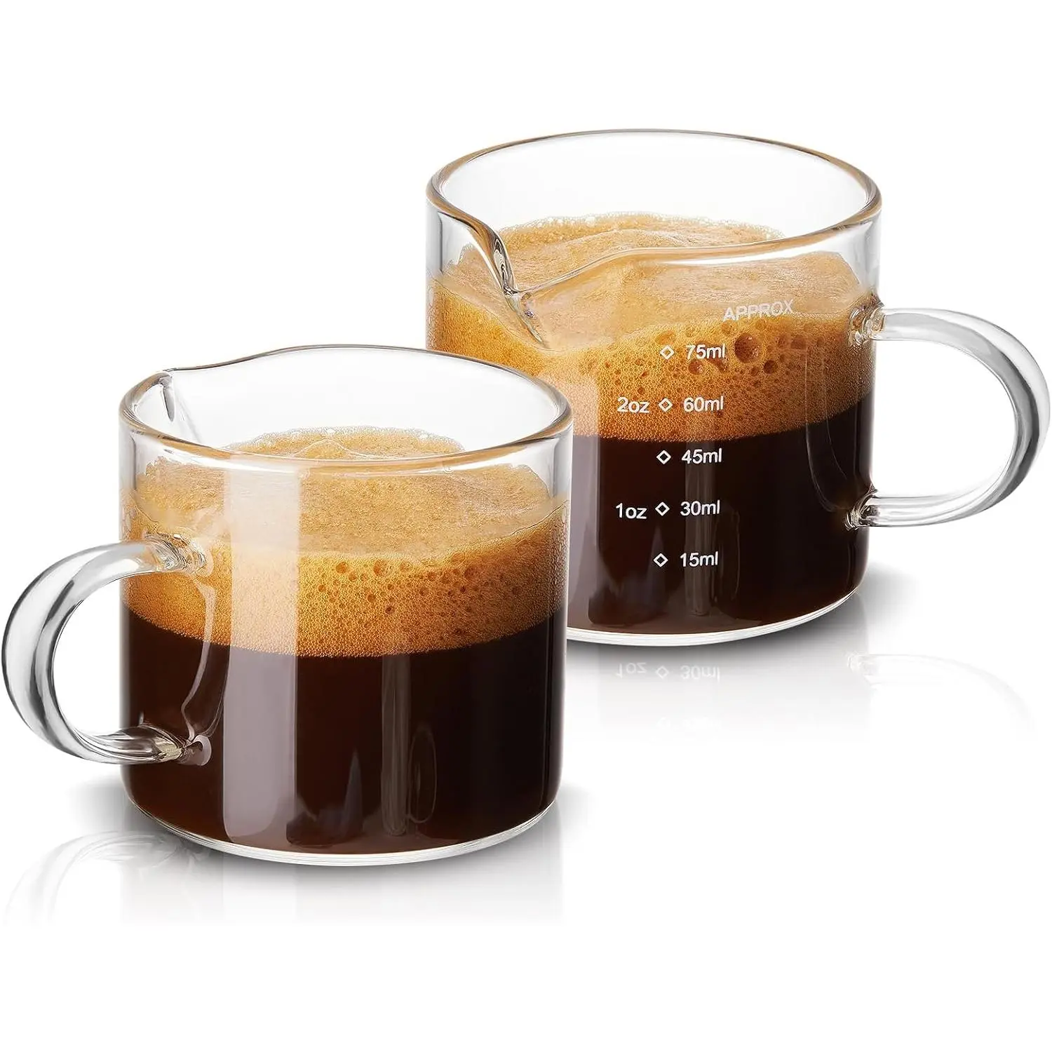 2 Pack Measuring Cups, 75ML Espresso Cups with Handle, Espresso Shot Glasses with V-Shaped Mouth, Clear Accessories, Milk Frothing Pitcher