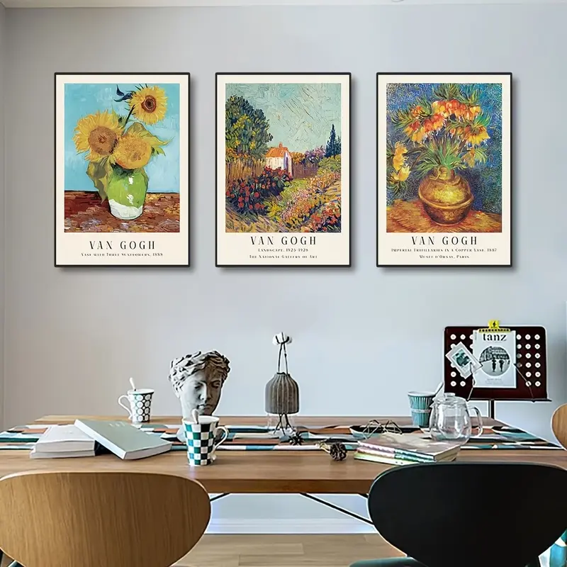 Set of 3 Unframed Vincent van Gogh Canvas Prints and Posters – Vintage-Style Abstract Wall Art for Living Room and Bedroom Decor (Unframed)