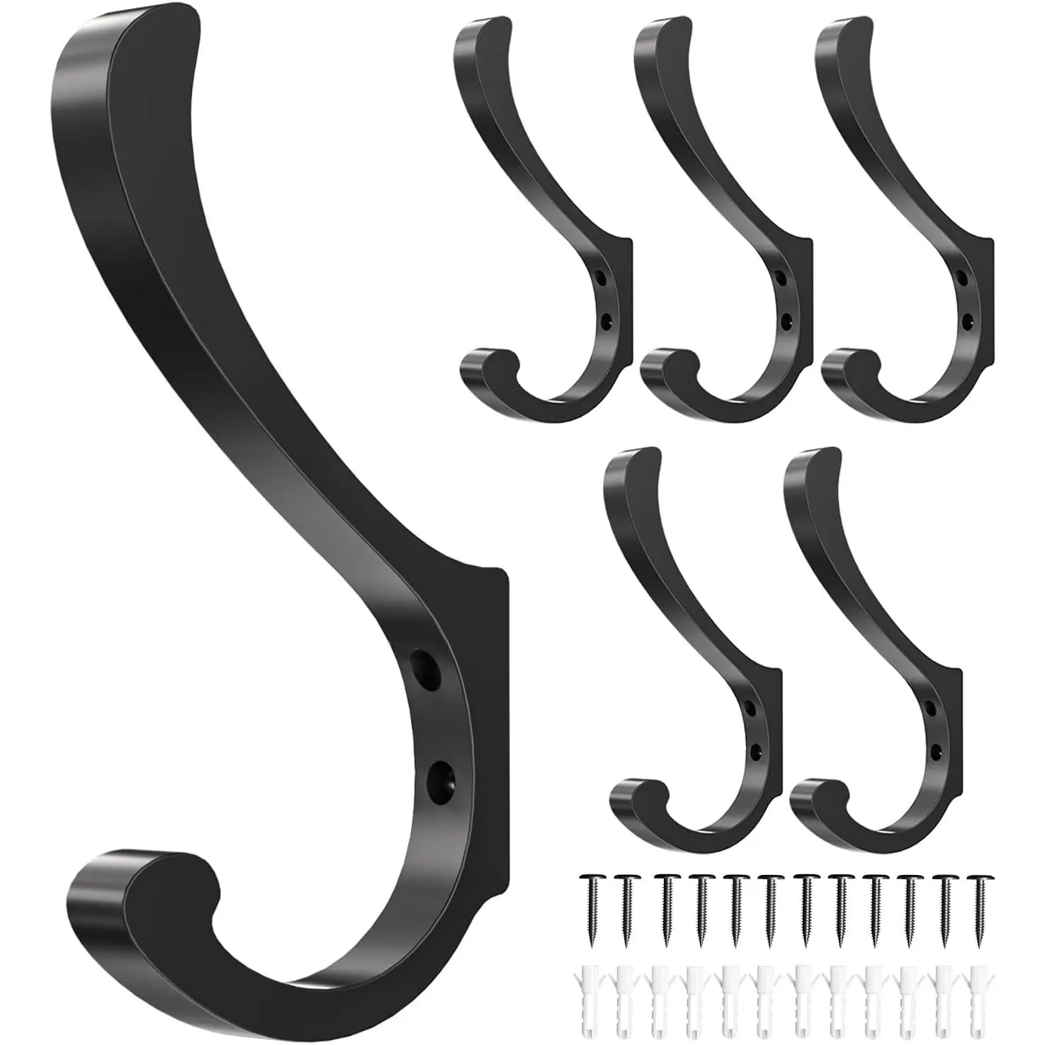 Hanging Coat Hooks Wall Mount - Heavy Duty (30LB), Large Coat Hanger Wall Hangers, Metal Hooks For Towels, Backpacks, Hats, Jackets, Keys, Bags, Robes, Dog Leashes (6 Pack)