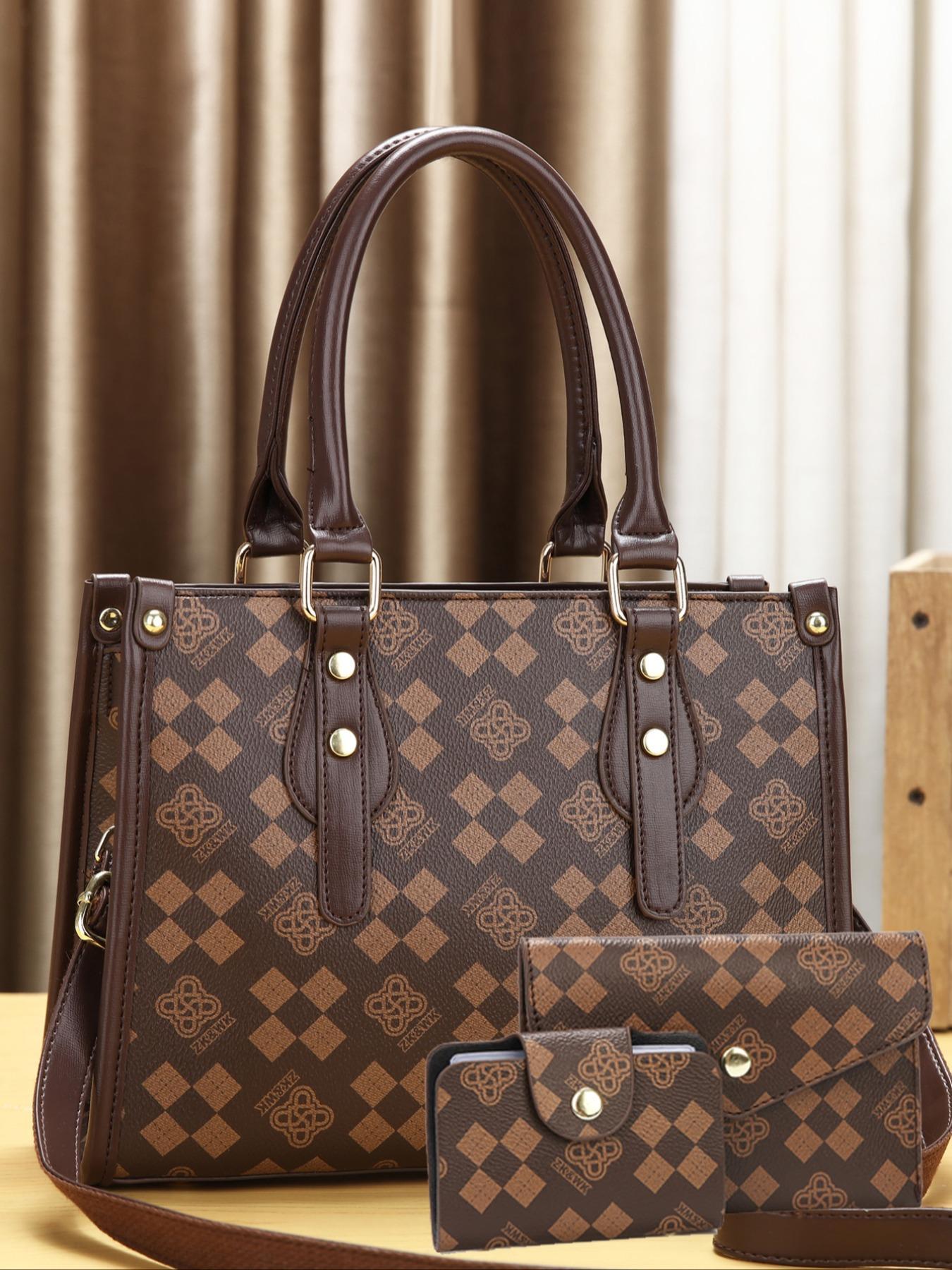 Women's Fashionable All Over Print Handbag & Card Holder  & Wallet, Casual Versatile Zipper Shoulder Bag Set for Work & Travel, Trendy High-quality Daily Commuting Bag