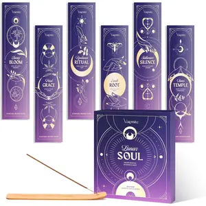 Soul Incense Sticks with Holder - Incense Stick Variety Pack of 6 (120 Insence-Sticks): Bergamot, Cedar, Jasmine, Lavender, Rose, Frankincense – Calm Mind, Meditation & Aromatherapy