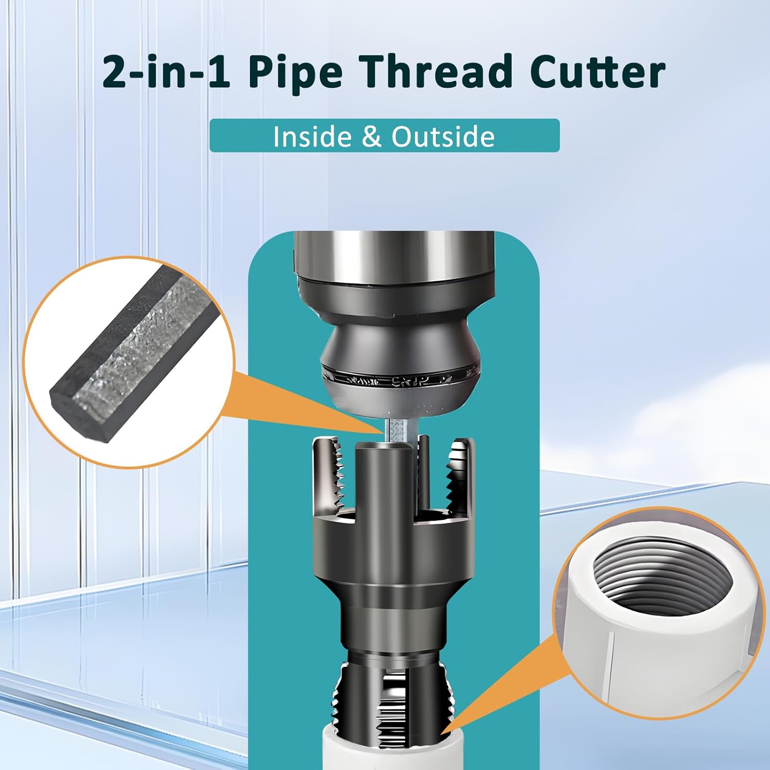 2 count Integrated Internal & External Pipe Threading Tool - 1/2" & 3/4", Upgraded Dual-Function Pipe Thread  Tool, Electric Drill Compatible Pvc & Plastic Pipe Threader Kit