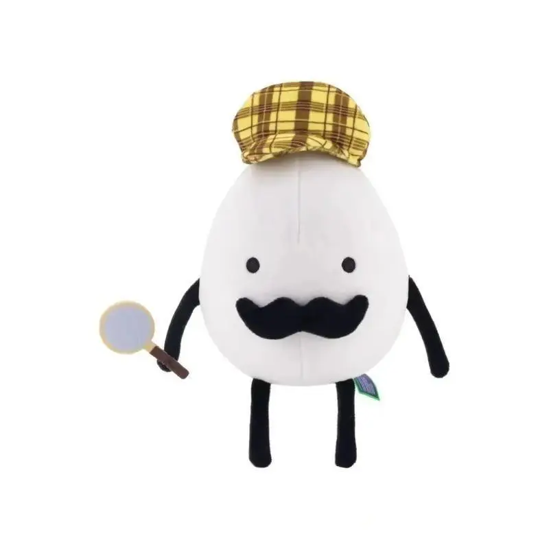 25cm White Cartoon Detective Egg Plush Pillow, Soft Game Peripheral Doll, Gift for Kids & Fans