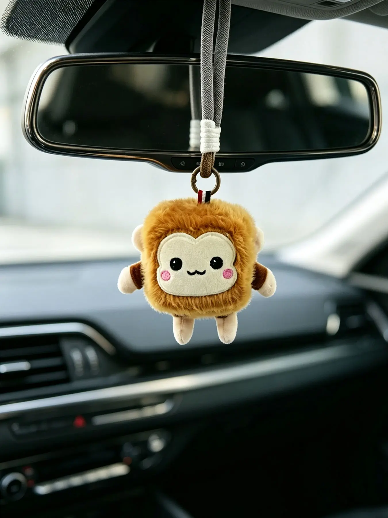 Cute Monkey Plush Keychain, Soft Fluffy Material, Colorful Face with Blush, Durable Woven Strap, Perfect for Bags and Keys