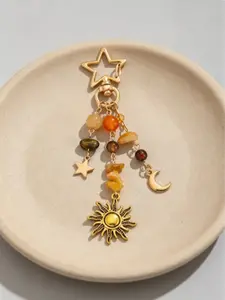Sun and Moon Design Keychain with Colorful Star Beads & Gemstone Charm, Y2K Aesthetic Boho Hippie Bag Charm, Purse Accessory for Women, Handbag/Backpack Decoration, Christmas Gift, Bag Charms