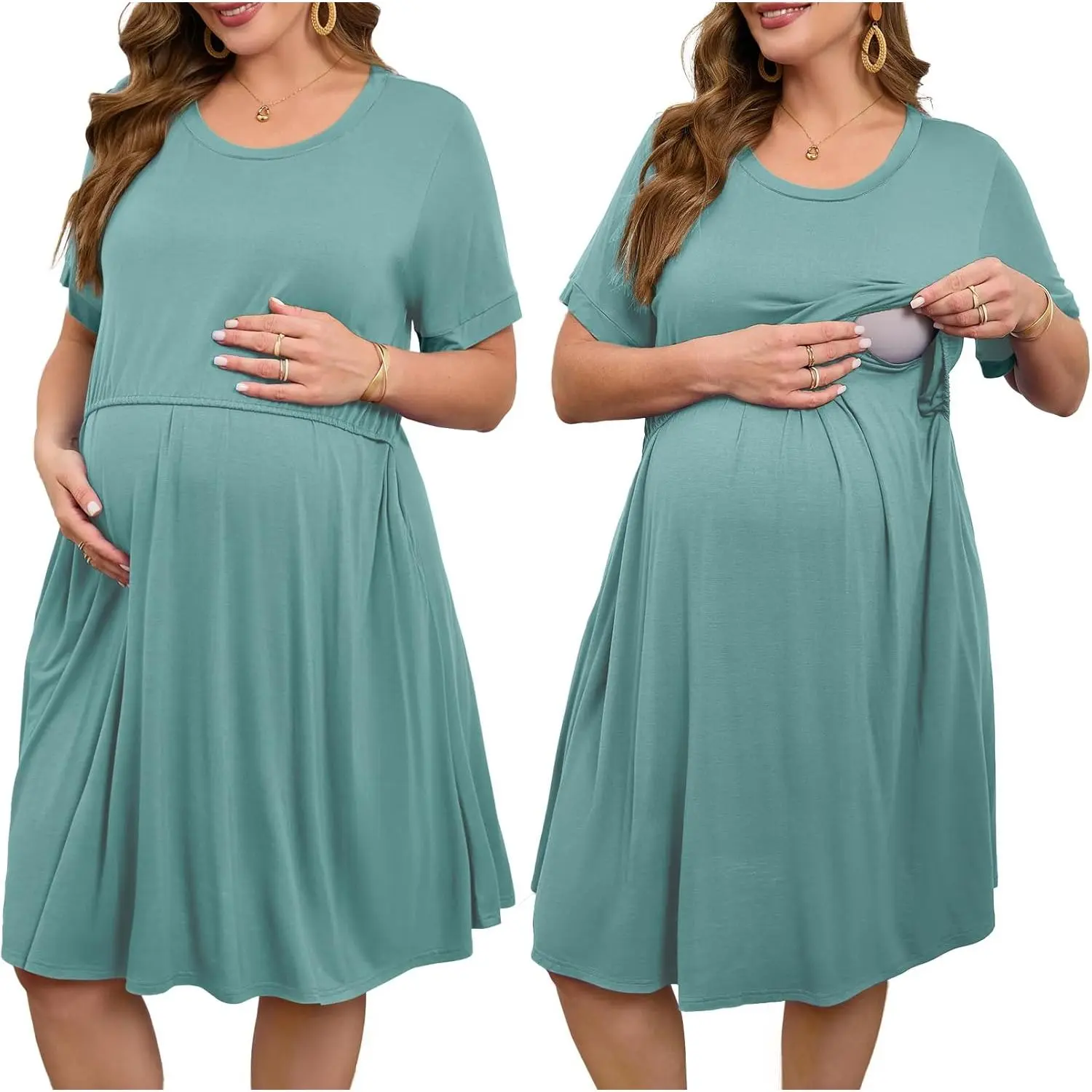 JollieLovin Women's Plus Size Maternity Dress Labor and Delivery Gown Summer Nursing Nightgowns Sleepwear(L-5XL)