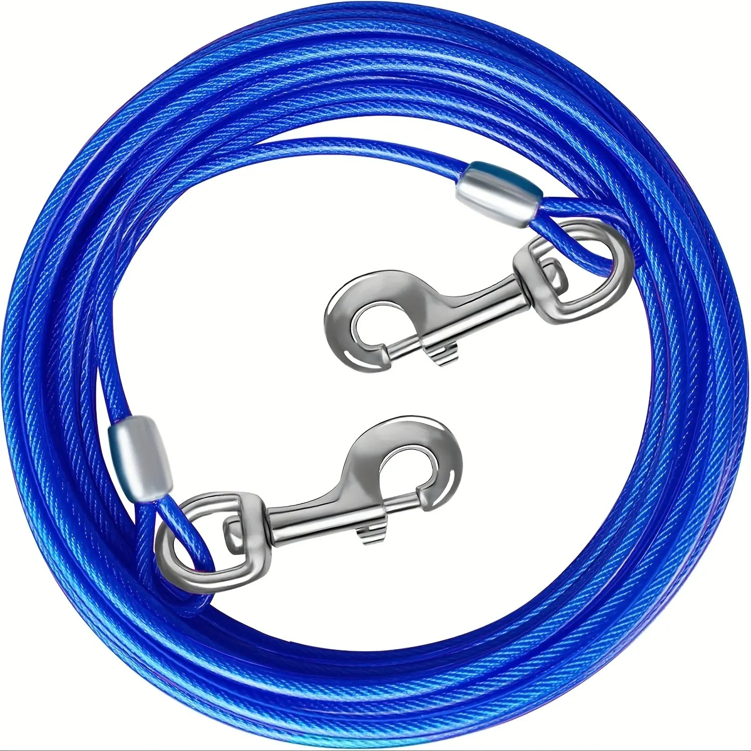 Dog Tie Out Cable 10/15/20/30 Ft, Steel Wire Cable with Durable Clips, Blue Leash Chain for Large Dogs Up to 165 Lbs, Outdoor Use