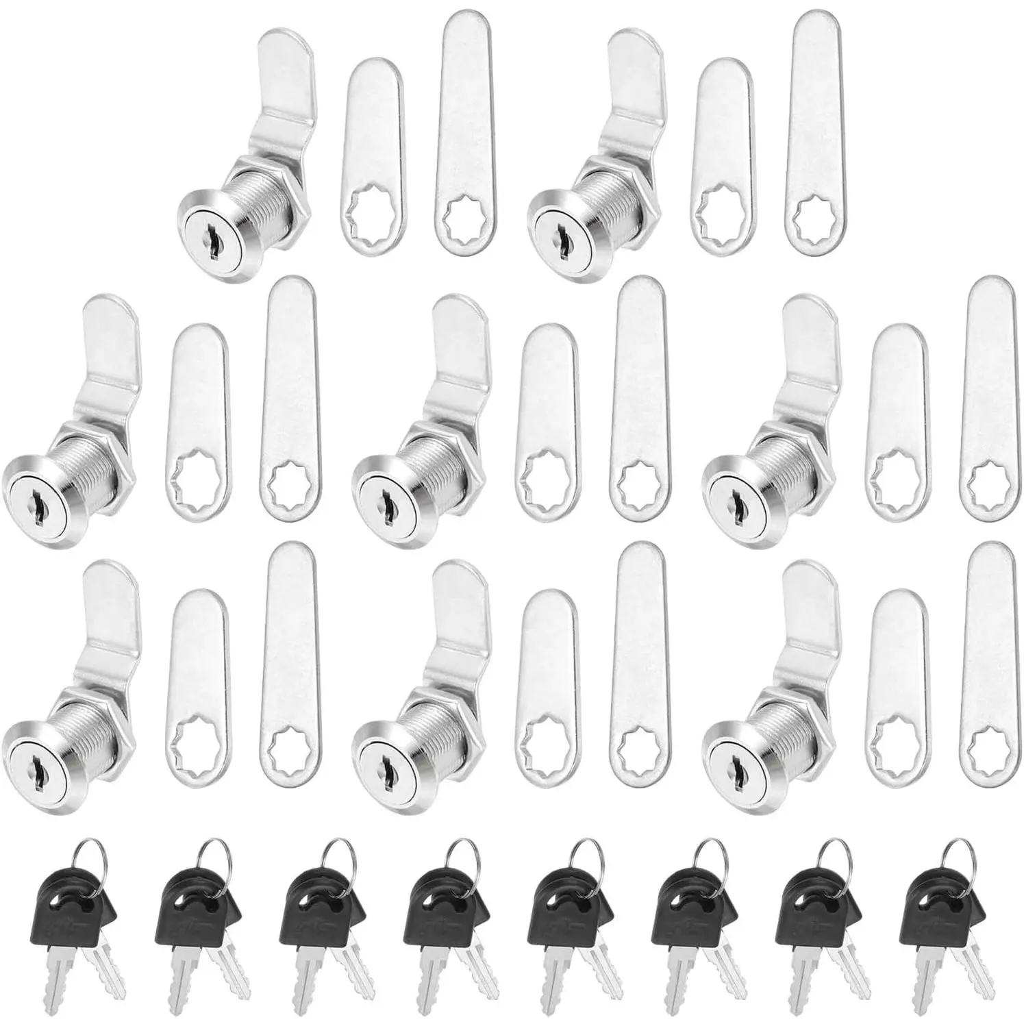 8-Pack 3/4 in Keyed Alike Cabinet Lock Cylinders with Keys, Cam Replacement Locks for Toolbox, RV Drawer, Silver, Key Alike
