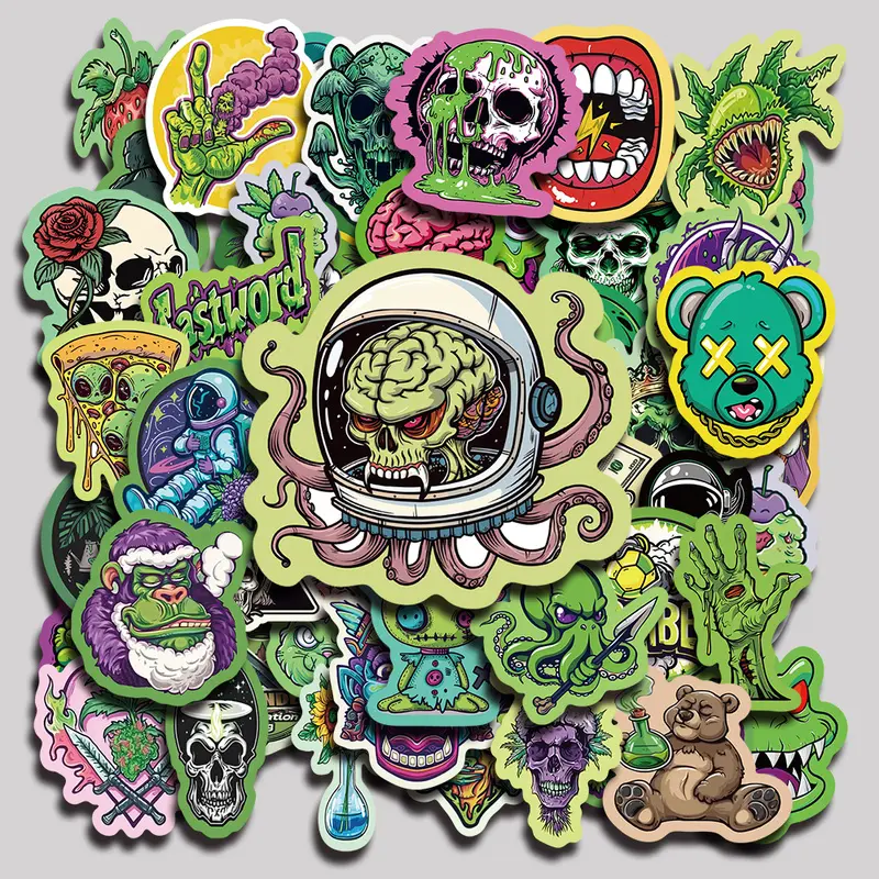 50PCS Green doodle Aesthetic Vinyl Stickers Pack for Laptop Water Bottle Phone Case Skateboard Journal Scrapbook DIY Decoration