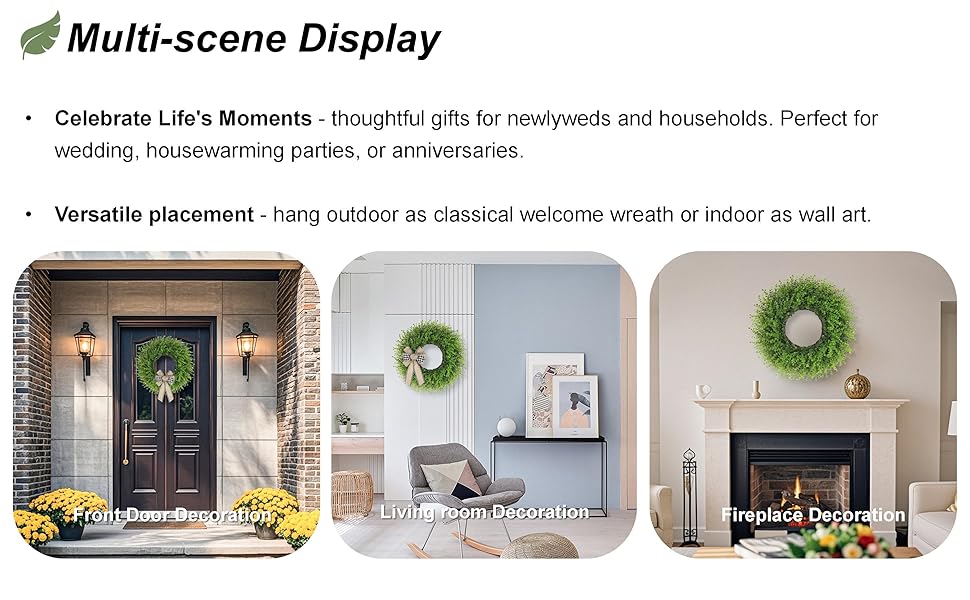 24 Inch Farmhouse Greenery Wreath with Bow – Artificial Boxwood Front Door Wreath for Year-Round Home Décor, Rustic Wall & Entryway Decoration